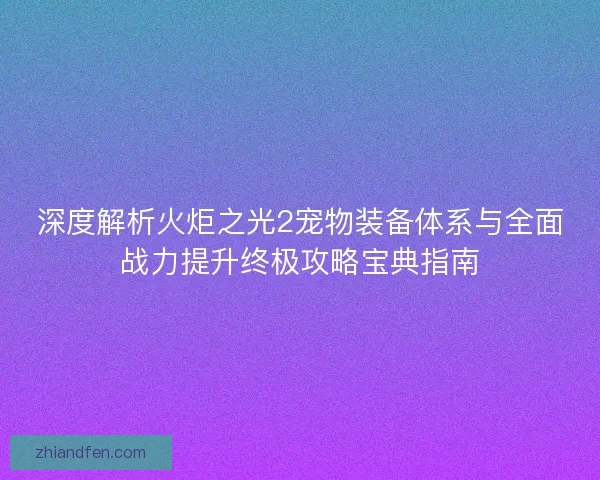 深度解析火炬之光2宠物装备体系与全面战力提升终极攻略宝典指南 深度解析火炬之光2宠物装备体系与全面战力提升终极攻略宝典指南